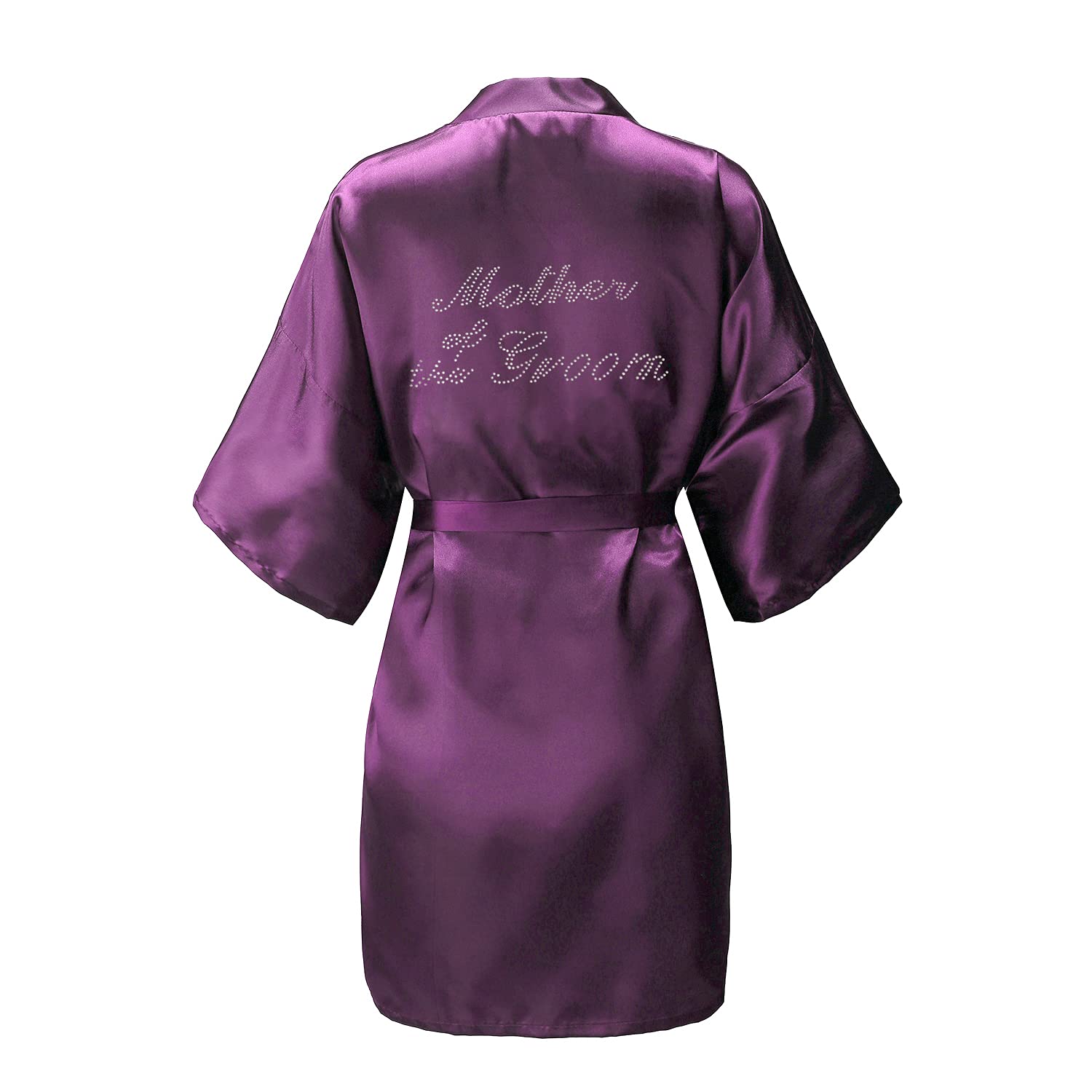 EPLAZA Women's One Size Silver Rhinestones Bride Bridesmaid Short Satin Robes for Wedding Party Getting Ready