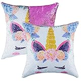 Unicorn Sequins Cushion Cover,Christmas Festival Decorative Reversible Mermaid Throw Pillow Case Color Changing Ro om Decor for Sofa Bed 16