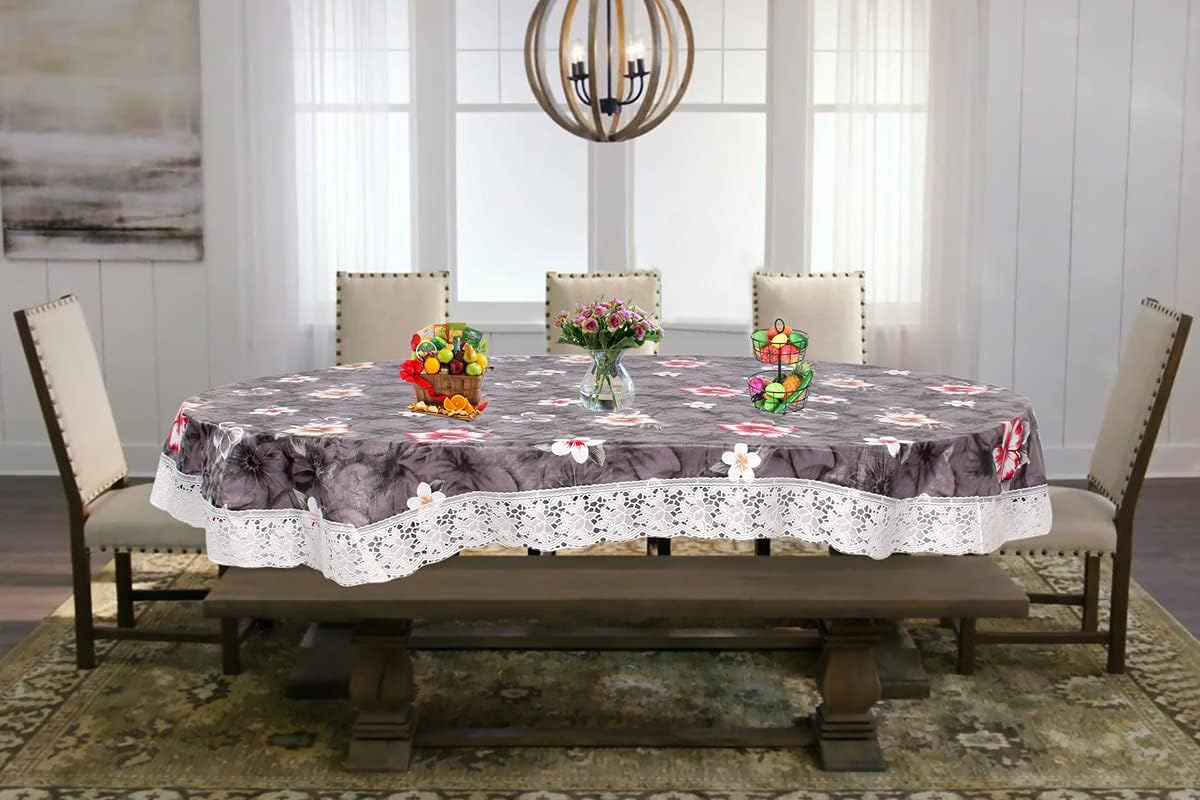 CRAFT CITY 6 Seater Oval Dining Table Cover with White Border lace (Multicolour, 60x90 inches,Plastic, Pack of 1) (Grey) (B0CW9MH4ZY) Amazon Price History, Amazon Price Tracker