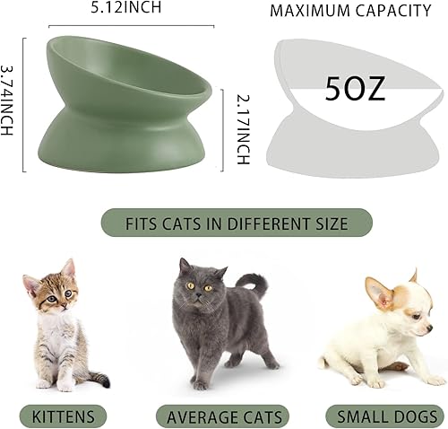 Miniatura 3 de Cuenco elevado de cerámica para gatos, cuencos de comida para gatos inclinados, de cerámica, apto para bigotes, antivómitos y reduce la carga del