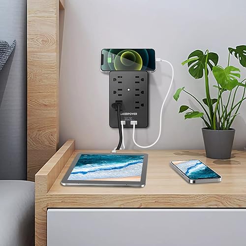 Miniatura 7 de Protector de sobretensiones 8 en 1, extensor de enchufe múltiple con 6 salidas y 2 puertos de carga USB compartidos 2.4A, divisor de enchufe de