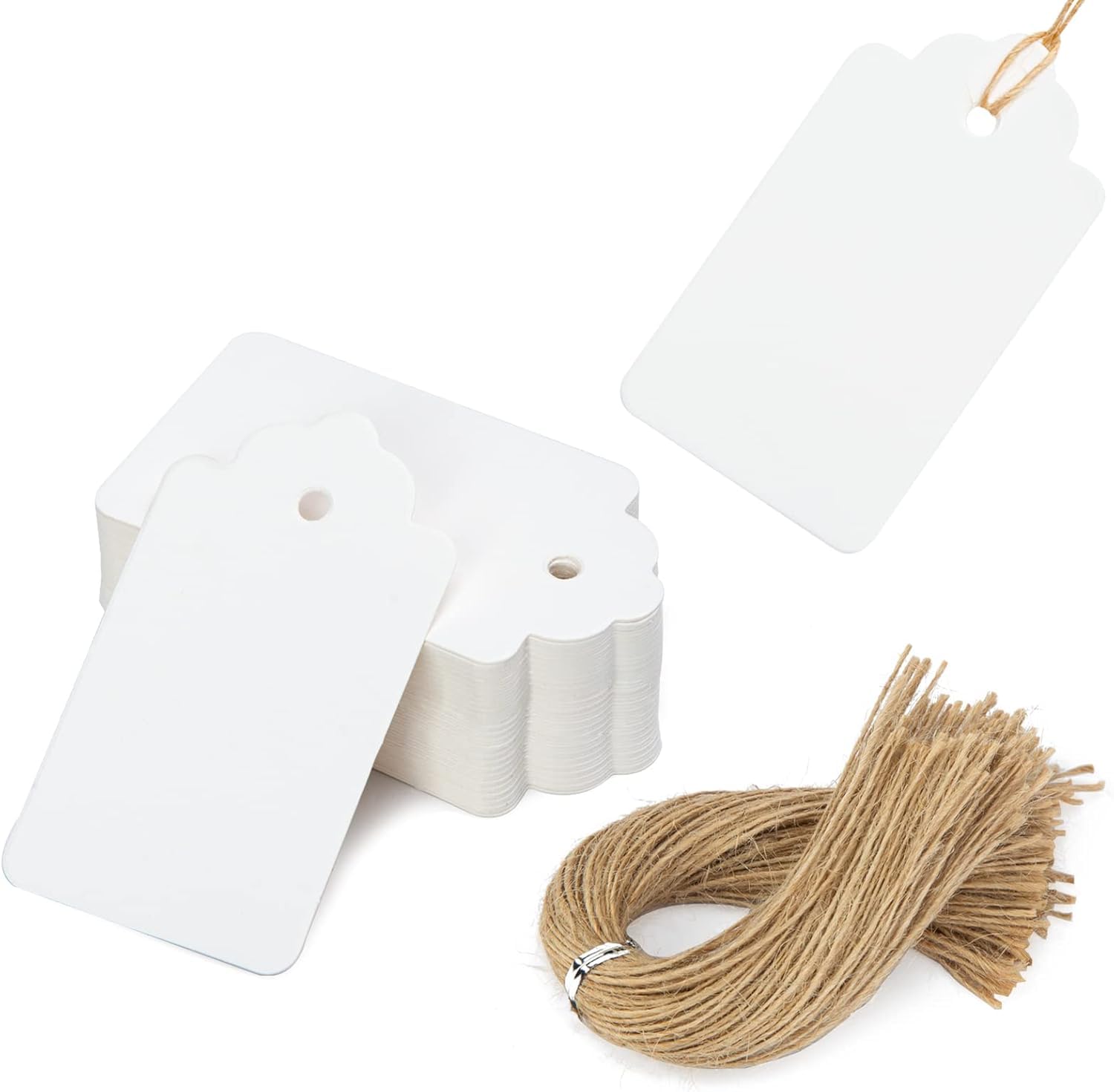 NALACAL 100PCS Gift Tags, White Paper Gift Tags with String, Blank Gift Bags Tags, Price Tags DIY Crafts, Ideal Tag for Use on Birthdays Wedding Valentines Parties Favor Eid Events