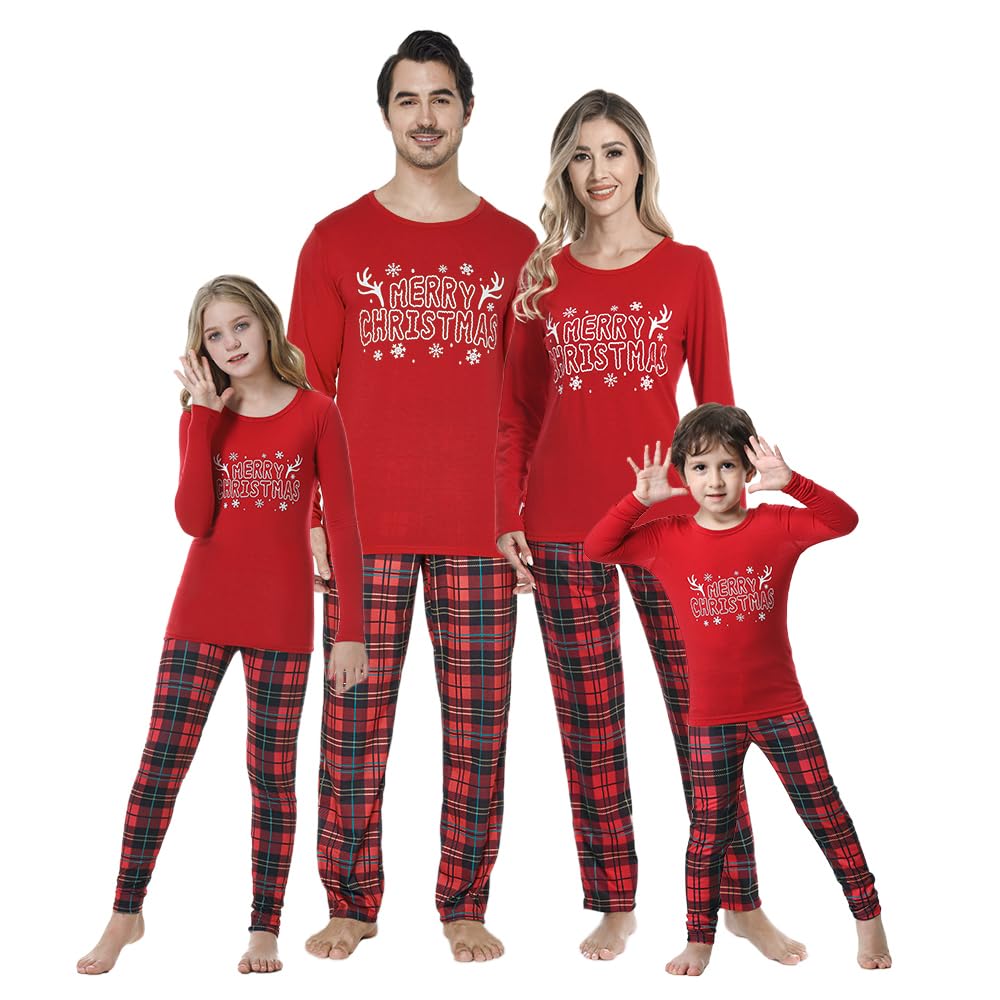 MyFav Christmas Pajamas for Family Cute Snowman Print Long Sleeve PJS Set