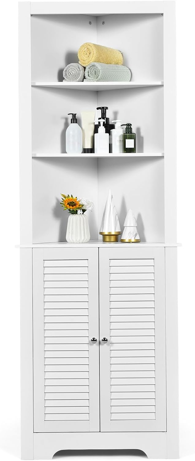 COSTWAY Bathroom Tall Freestanding Corner Storage Cupboard