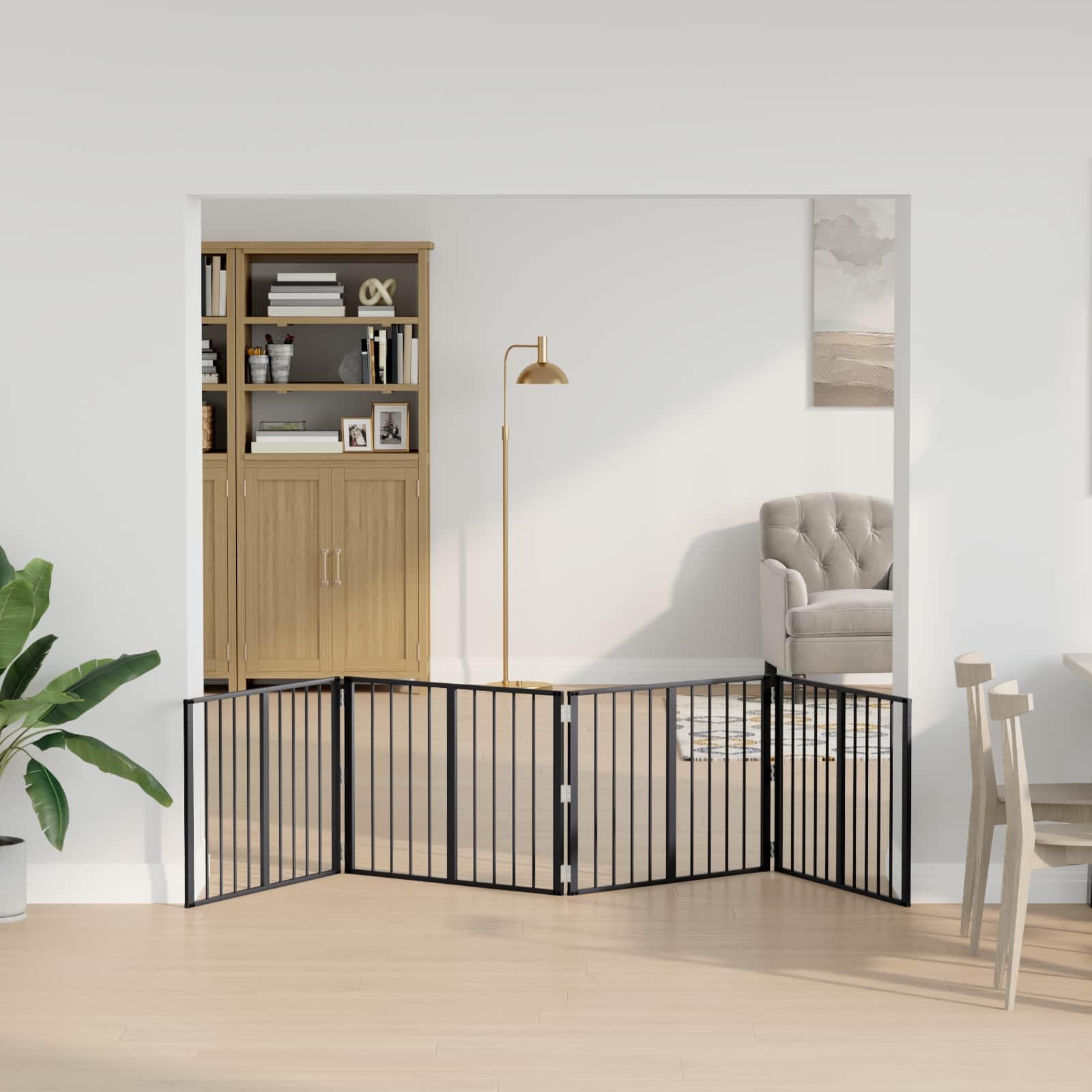 Portería para perros de acero galvanizado negro, 4 unidades de 80 x 60 cm, plegable y portátil, para cachorro y perro, como parque seguro, protección interior y exterior, valla flexible para