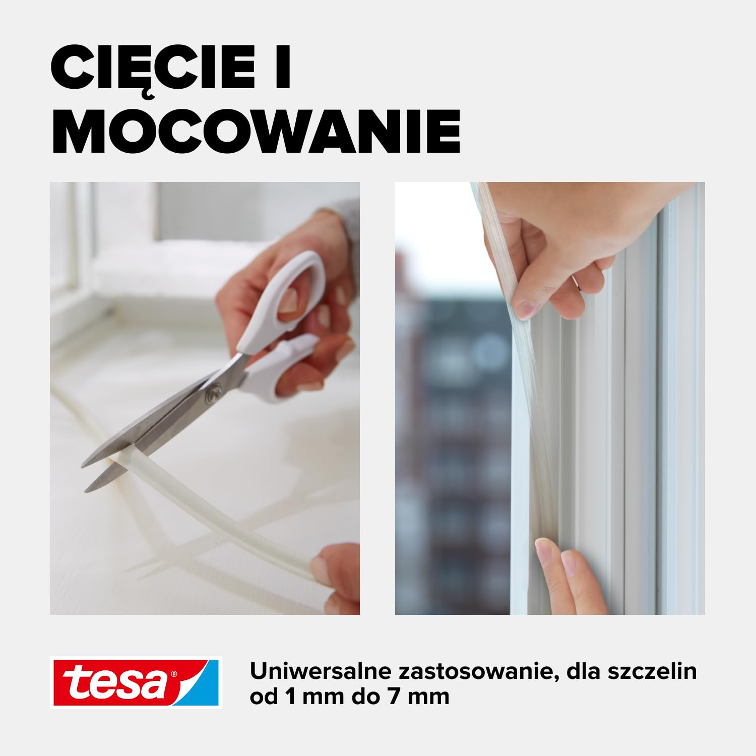 tesa INSULATION Premium taśma uszczelniająca - Samoprzylepna silikonowa uszczelka do izolacji szczelin w oknach i drzwiach - Przezroczysta - 6 m x 9 mm x 7 mm