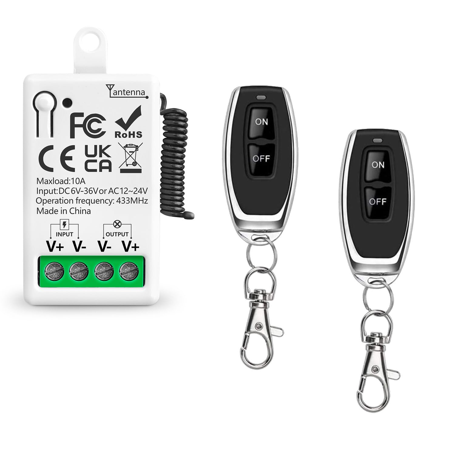 Interruptor de control remoto inalámbrico de 433 MHz CC 6V 24V 36V CA 12V 24V 10 A receptor de relé y 2 transmisor para iluminación LED de electrodomésticos