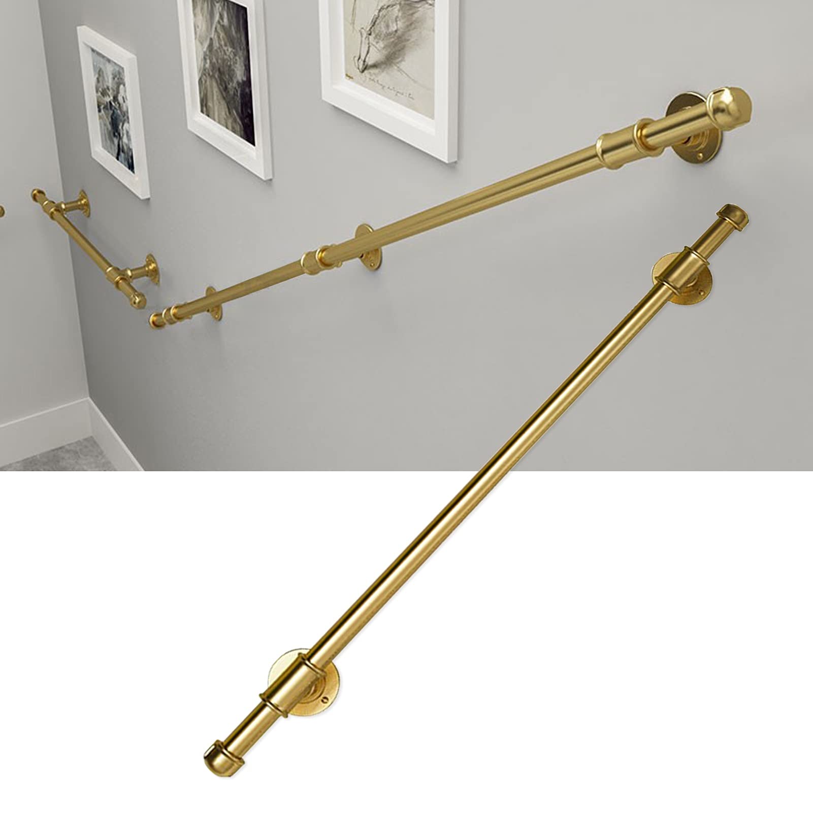 Gyeqxkt Gold Outdoor Stairs Handrail Banister Rail Support Kit Round Tube/Pipe Grab Rail For Staircase Wall Mount Hand Rail For Inside And Outside Safety 18Ft/540Cm