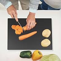 Vista 6 de Tabla de cortar de vidrio templado para cocina, tablero de vidrio negro para encimera, resistente al calor, con pies antideslizantes, 12 x 16