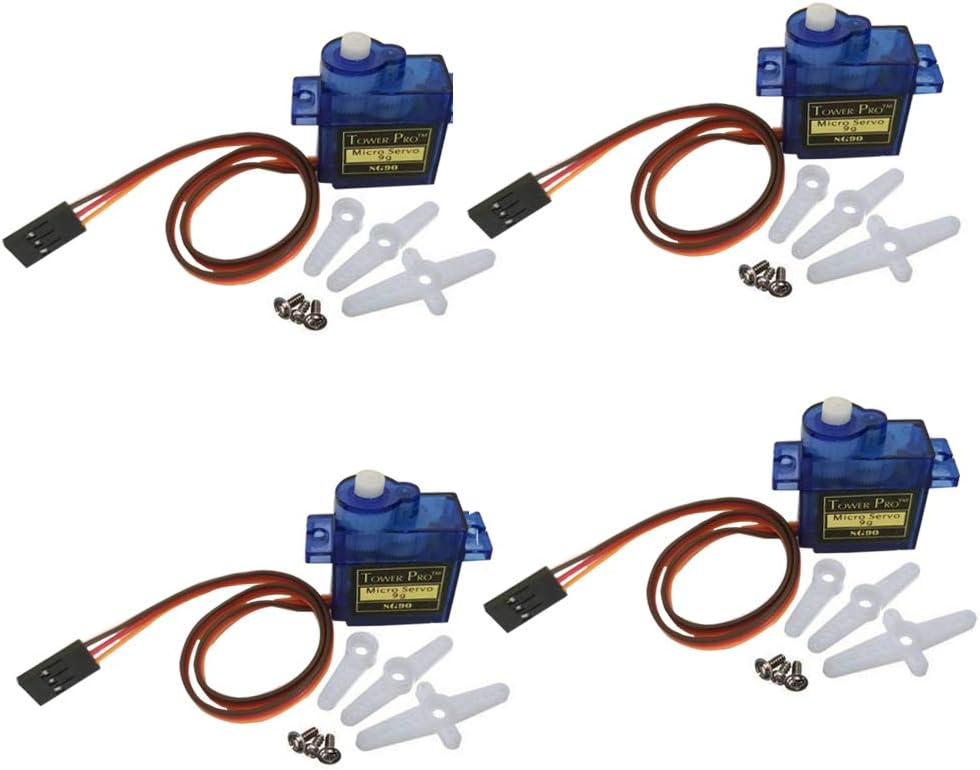 DSD TECH 4 PCS TS90A Micro Servo Motor Metal Geared with 12PIN Male to Male DuPont Wire for Arduino Rc Robot Helicopter Airplane Boat Controls
