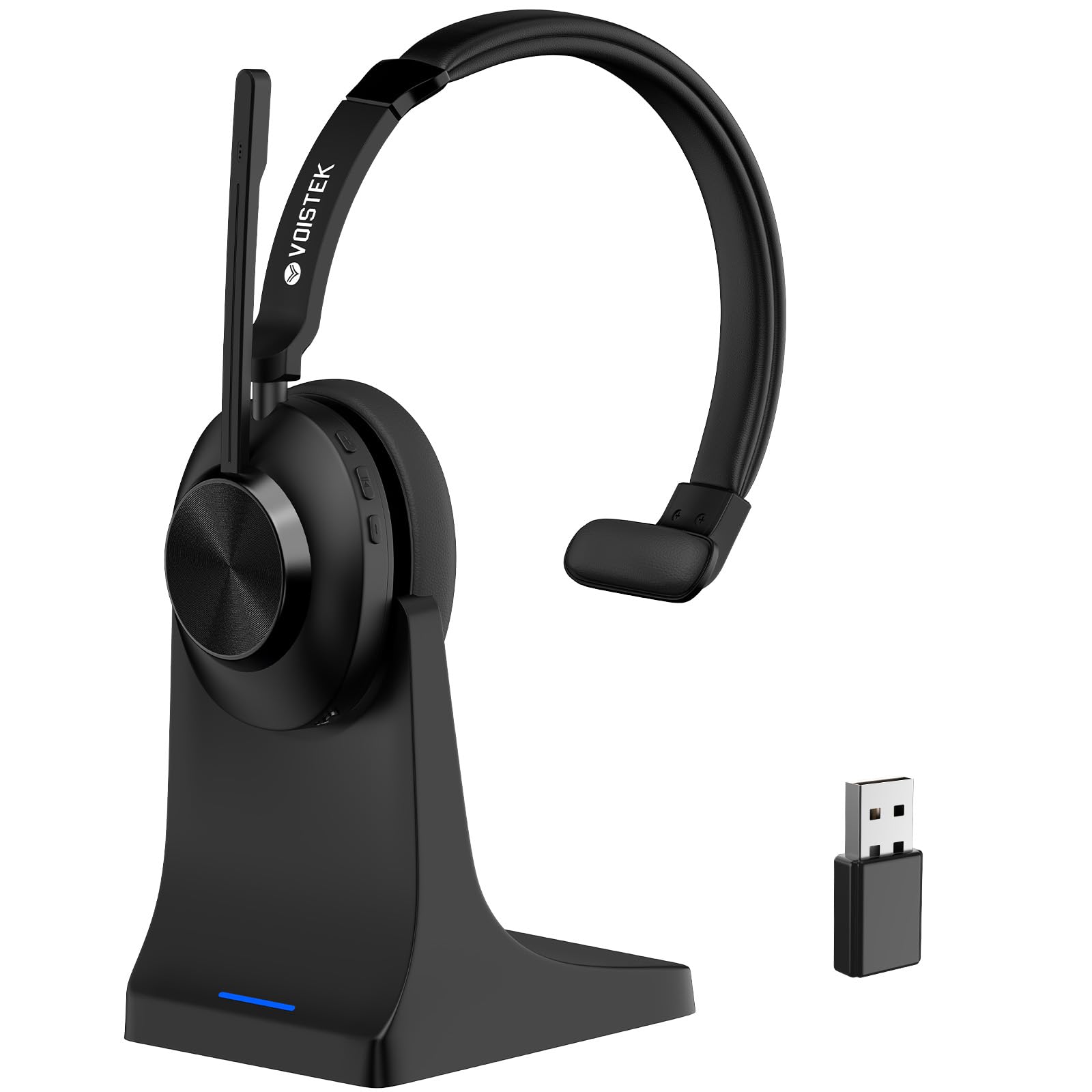 Voistek On-Ear Wireless Headset mit Bluetooth & USB-Dongle – 50 Std. Akkulaufzeit, Geräuschunterdrückendes Mikrofon für klares Telefonieren – Ideal für Home Office, Büro & Callcenter