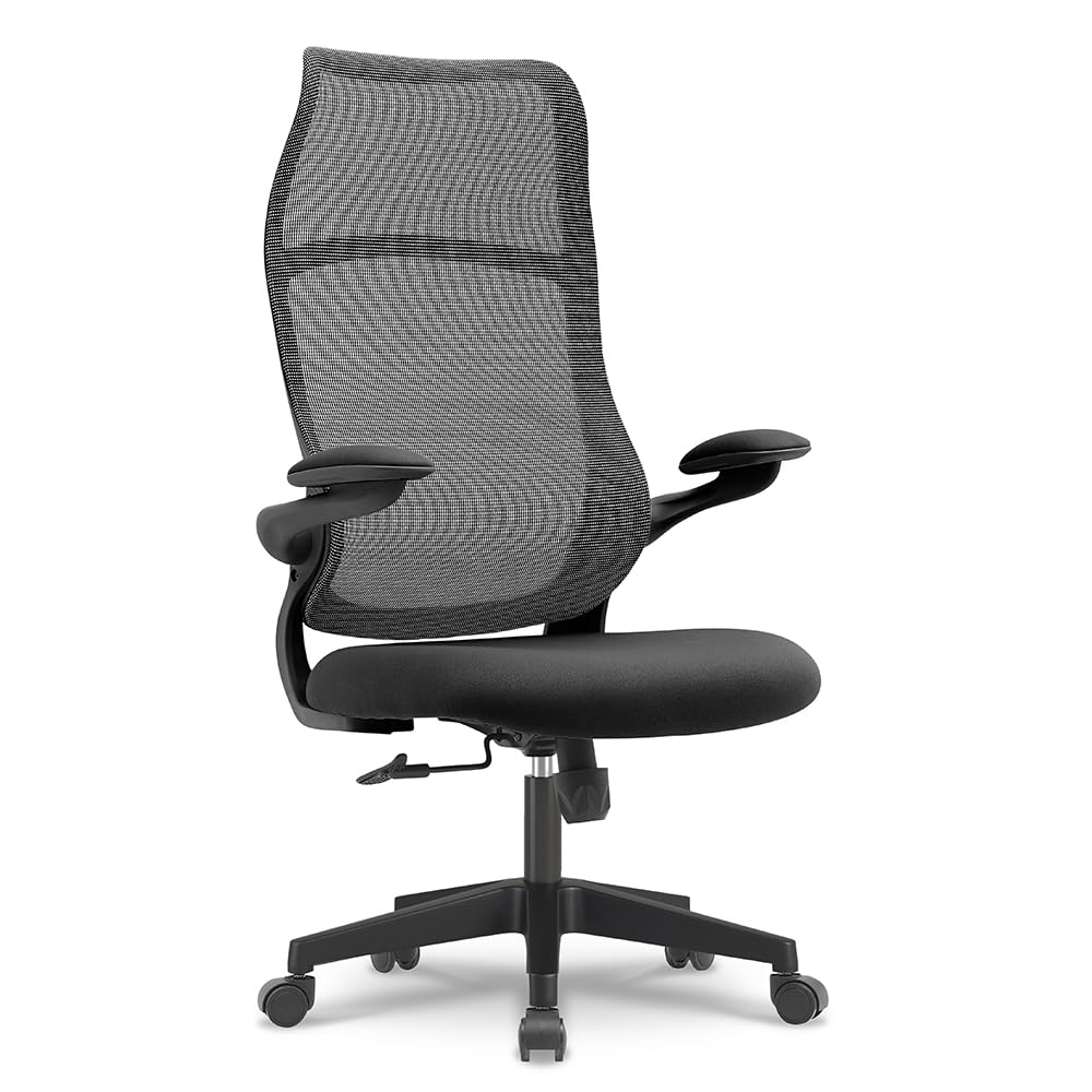 Waytex Poltrona da ufficio ergonomica in tessuto – schienale alto traspirante in rete, braccioli 2D sollevabili e girevoli, meccanismo basculante centrato, altezza seduta regolabile – nero