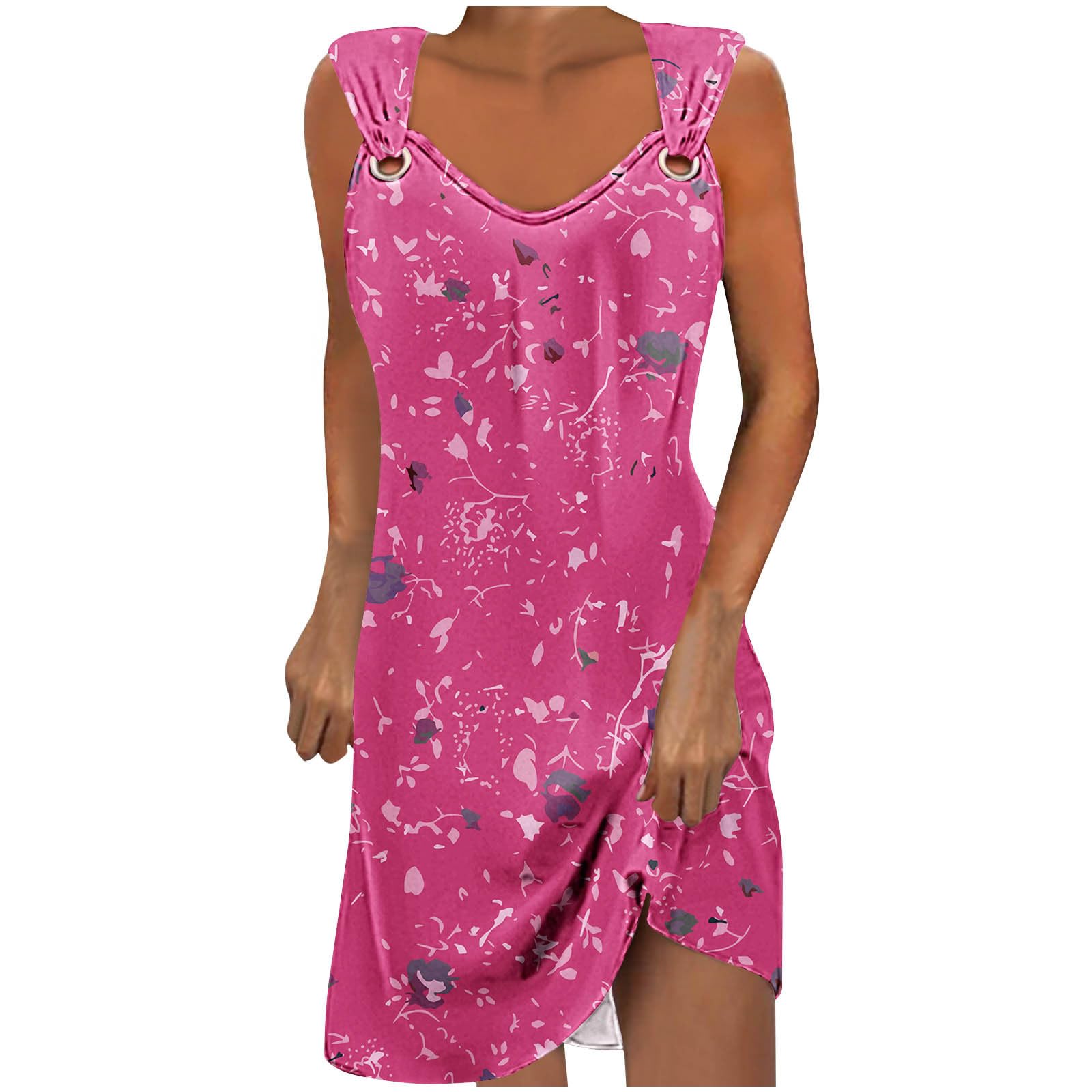 NUSGEAR 2024 Vestidos Corto para Mujer Vestido sin Manga Elegante Verano Estampado Casual Vestidos Camisola Fiesta Moda Playa Suelto Sexy Vestido de Noche Vacaciones Bohemio