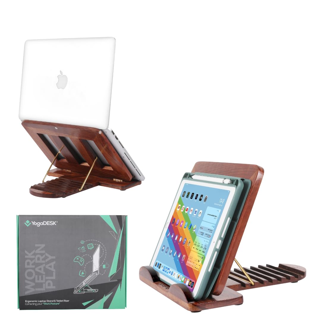 YOGADESK Wooden Tabletop iPad Tablet MacBook Ergonomic Foldable Laptop Stand | iPad Air Pro MacBook HP Dell| Adjustable Height Sturdy Lightweight 10-14 inch for Corporate Gifts (Walnut-sheesham) (B095WZP1KZ) Amazon Price History, Amazon Price Tracker