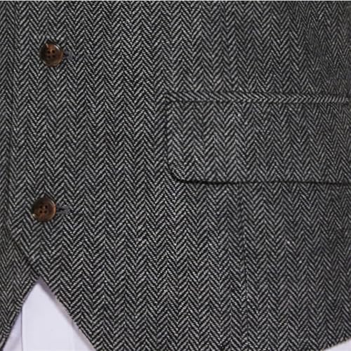Men's Herringbone Tweed Suit Vest Wool Blend Slim Fit Waistcoat With Pocket For Wedding Groomesmen4