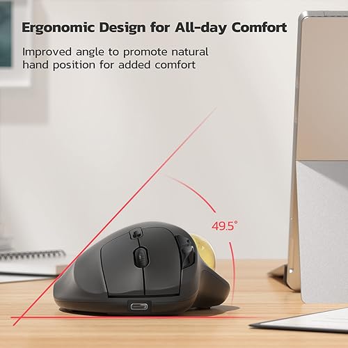 Miniatura 3 de Nulea Ratón inalámbrico M501, recargable ergonómico, fácil control del pulgar, seguimiento preciso y suave, conexión de 3 dispositivos (Bluetooth o