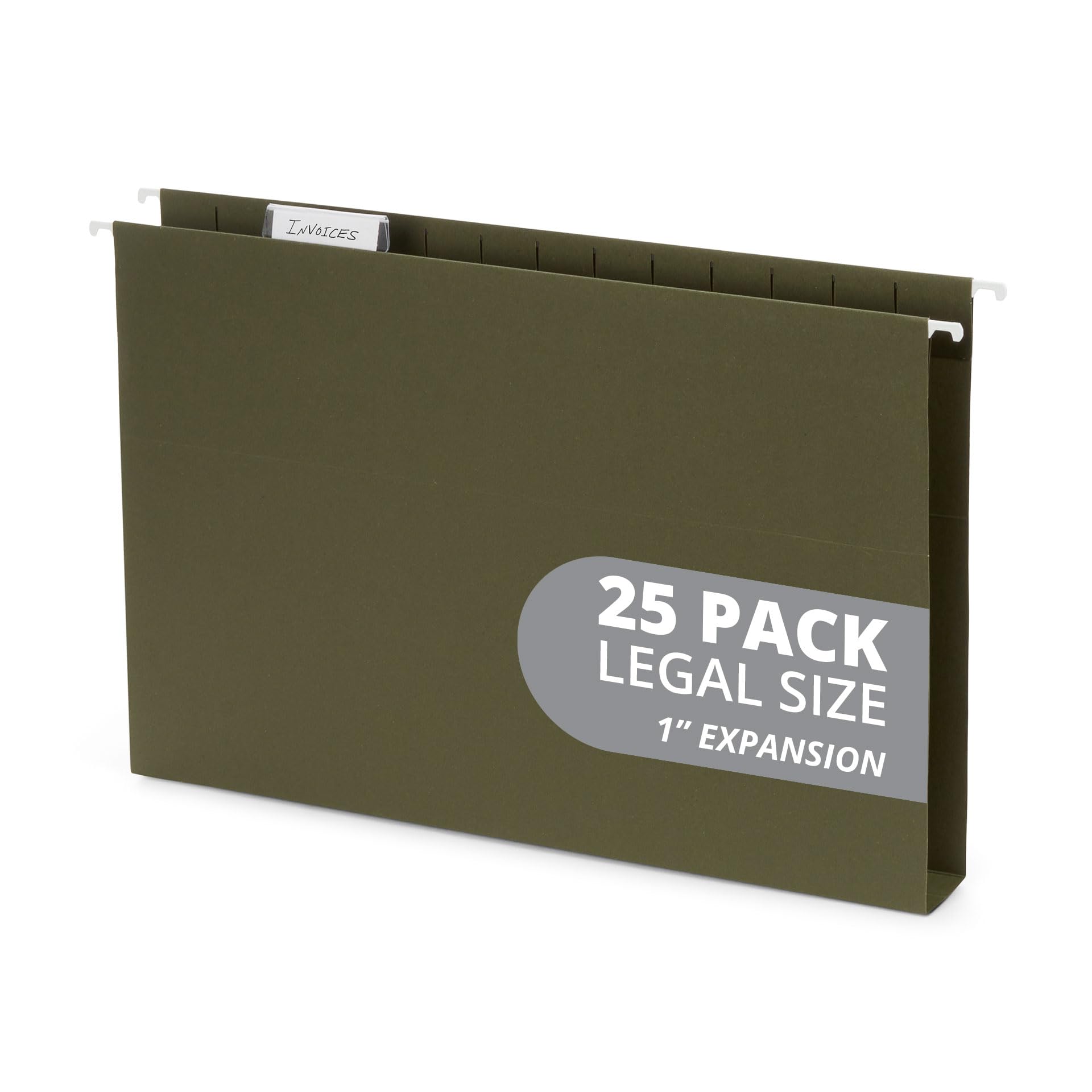 25 Blue Summit Supplies Legal Size Hanging File Folders - Expandable Hanging File Folders with 1" Expansion, Standard Green, Durable 12pt Paper,