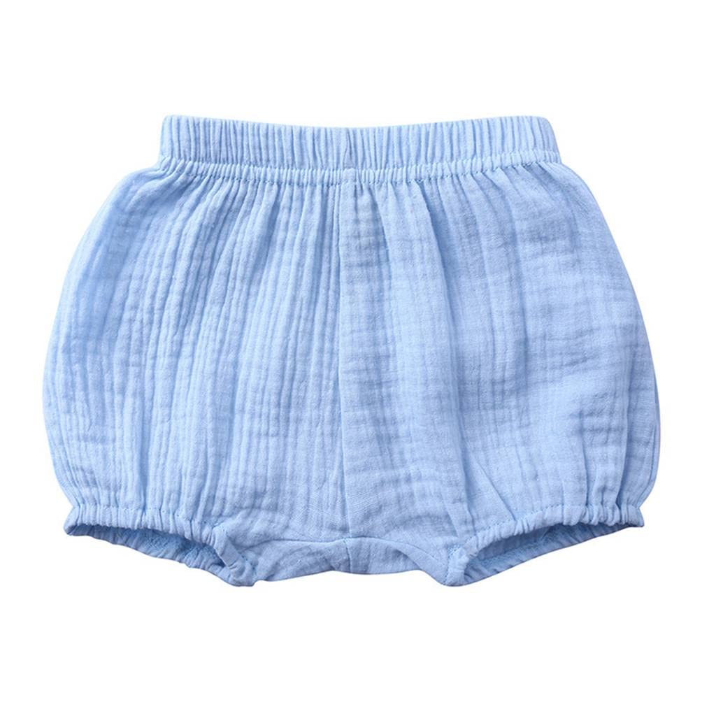 LNICEAR Toddler Baby Girls Boys Shorts Cotton Linen Blend Solid Color Bloomers Loose Harem Shorts Blue 12-24 Months