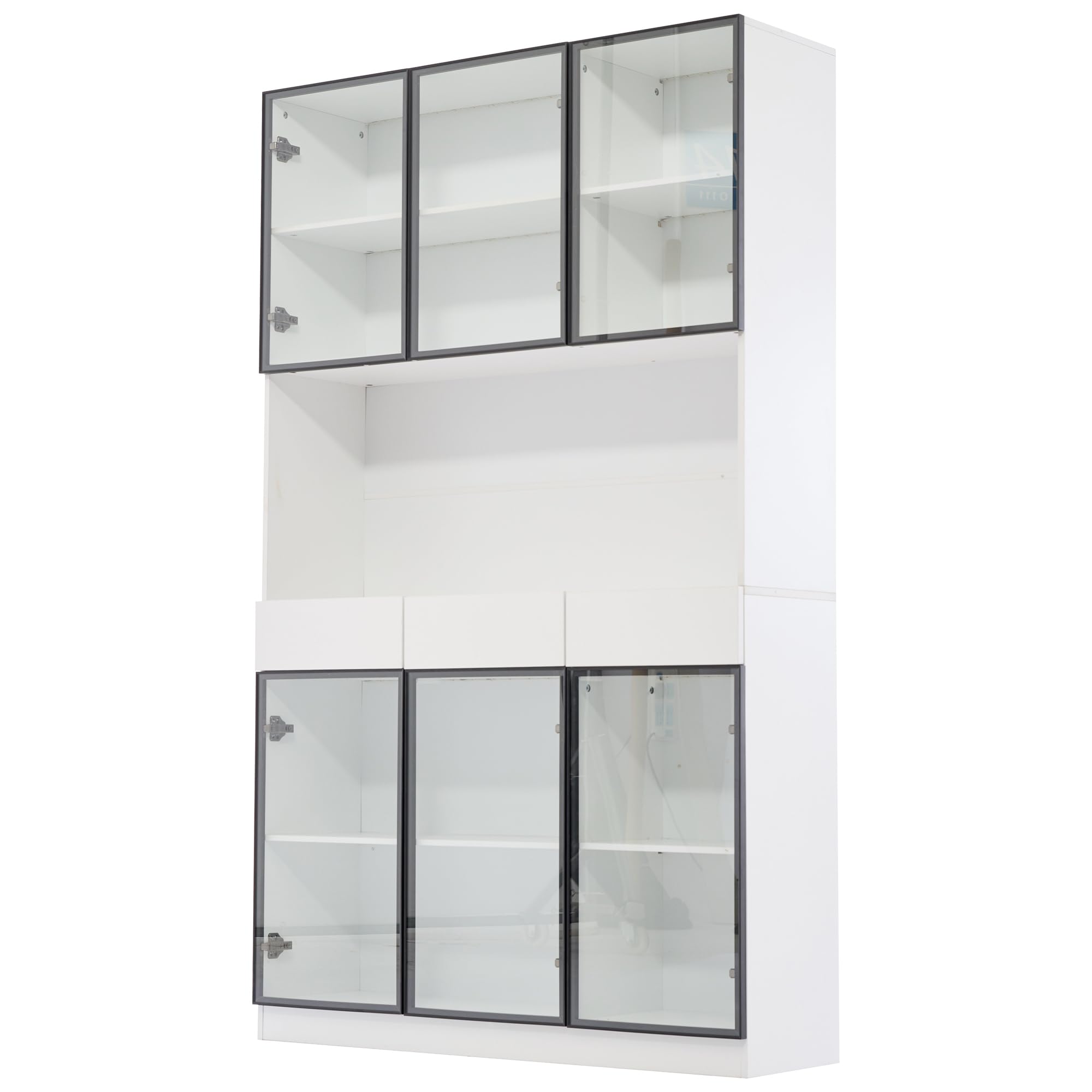 Kebnor Anta in vetro, altezza 200 cm, vetrina bianca con luci a LED, libreria multiuso per collezioni, camera da letto, soggiorno, ufficio, telaio porta bianco-nero