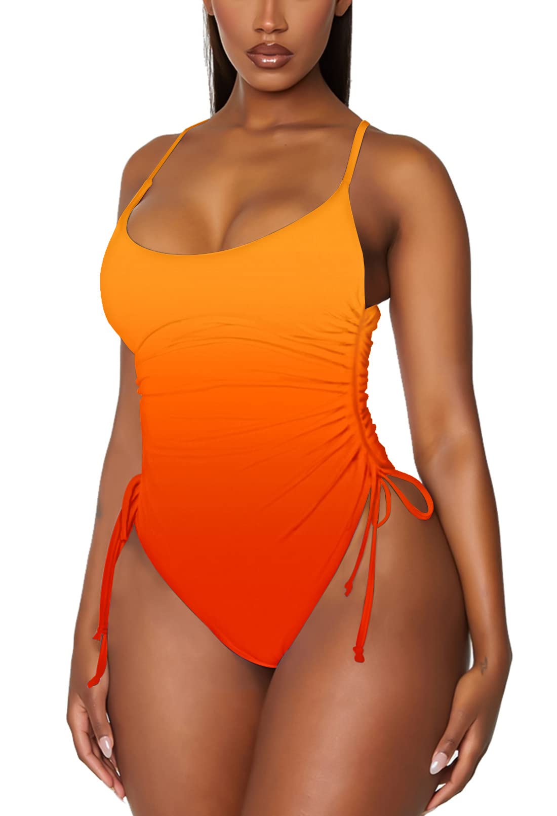 Viottiset Women's Ruched High Cut One Piece Swimsuit Tummy Control Bathing Suit Monokini