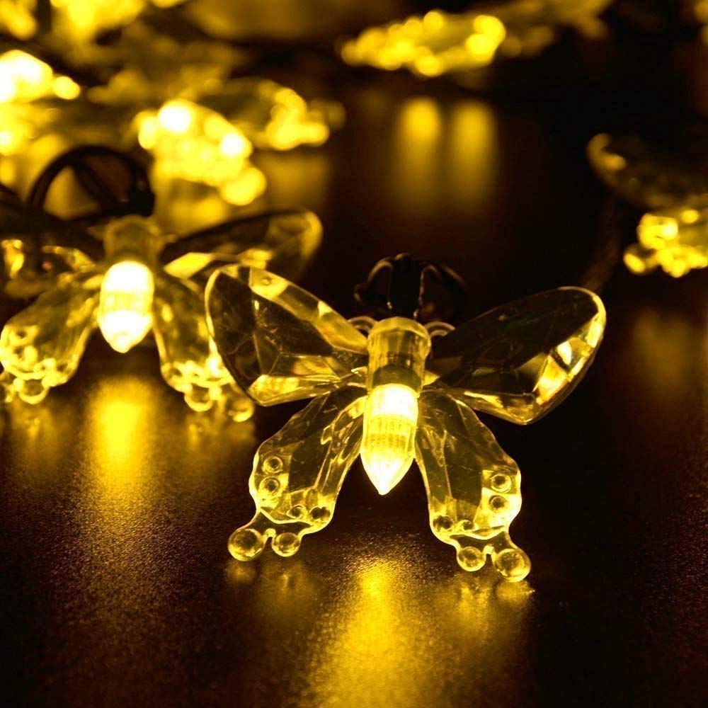 HULX Butterfly String Lights, 6.5M 30LED Solar Butterfly String Lights Outdoor Garden Solar String Lights Waterproof with 8 Mode (Warm)