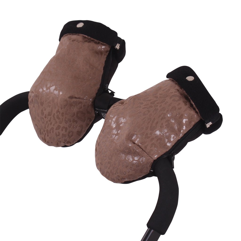 Manoplas Carro Bebe Silla Paseo Impermeables LEOPARD BEIGE.Polar Negro (**Polar Interior 260gr)