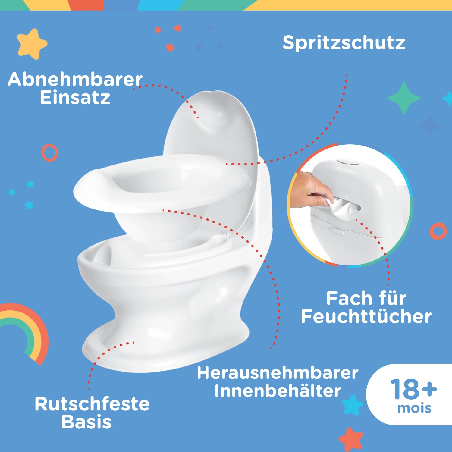 Nuby - My Real Potty - Baby-Töpfchen für Töpfchentraining – Töpfchen für Kinder mit Spülgeräusch & Batterien Inklusive – Kindertoilette ab 18 Monaten – Realistisches Baby WC Zum Üben – Weiss