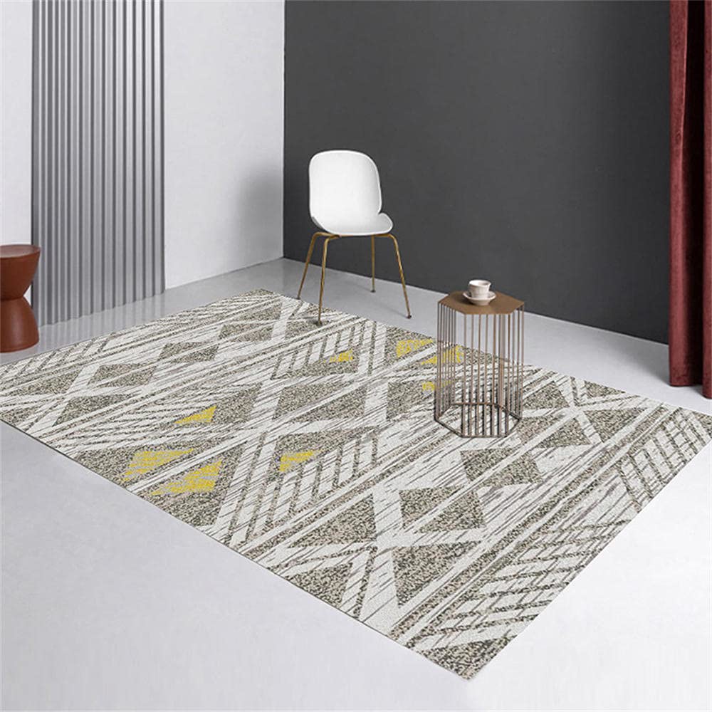 Tapis de chambre fille moderne triangle gris jaune grand format 200X250