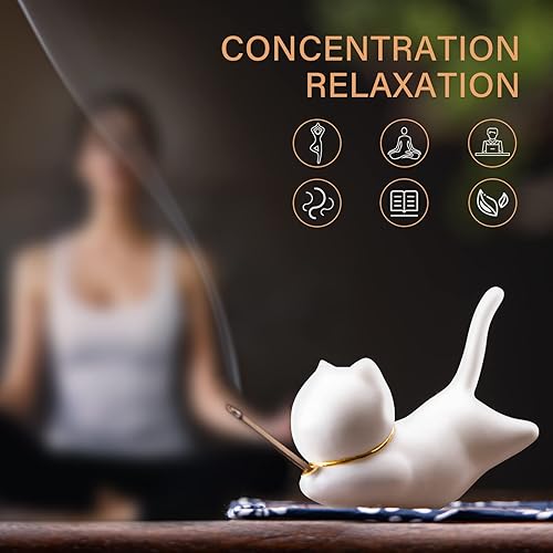 Miniatura 3 de Soporte de incienso hecho a mano para quemador de incienso de cerámica con 30 varillas de sándalo con alfombrilla de bambú, bonito soporte de