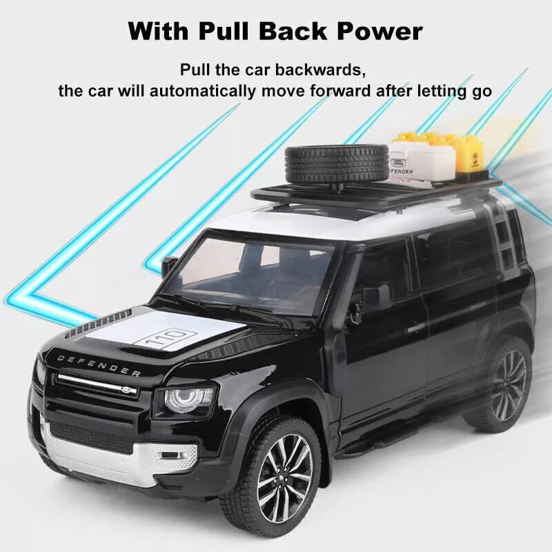 Image of 1:24 Scale Big Land Rover Defender Toy Car | Metal Diecast Car for Kids with Openable Doors, Sound, Light Effects, Blue