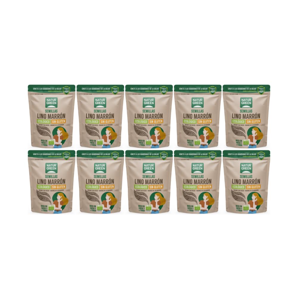 NaturGreen - Semillas de Lino Marrón Bio, Pack 10 x 500 g, Linaza Ecológica Sin Gluten, Alto Contenido en Fibra y Omega-3, 100% Natural, Vegana, Ideal para Panes, Yogures, Ensaladas y Repostería
