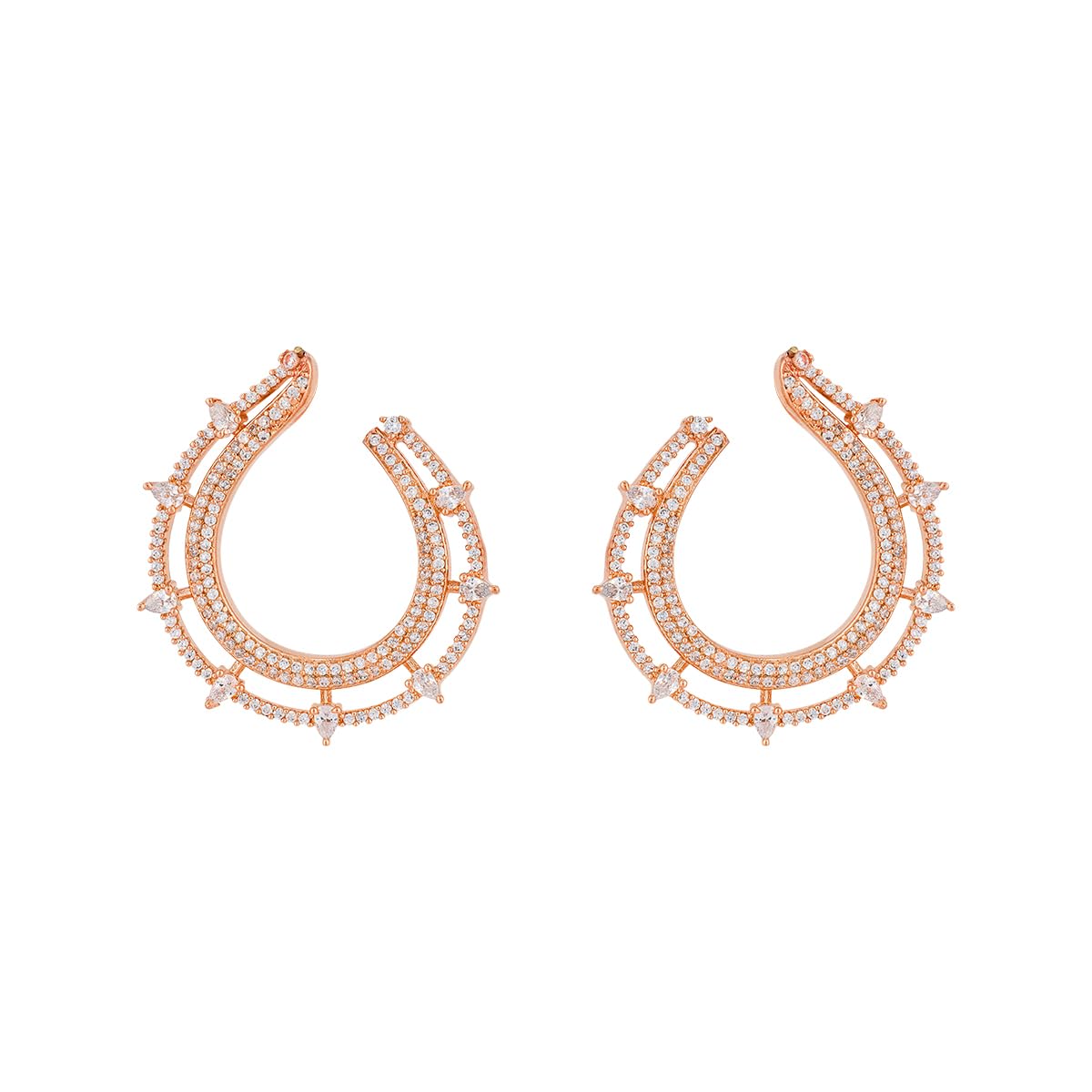 Fashion Jewellery White Rose Gold Plated Zircon Stud Earring Set for Women | Party, Bridal & Occasion Wear - 462282-image-47