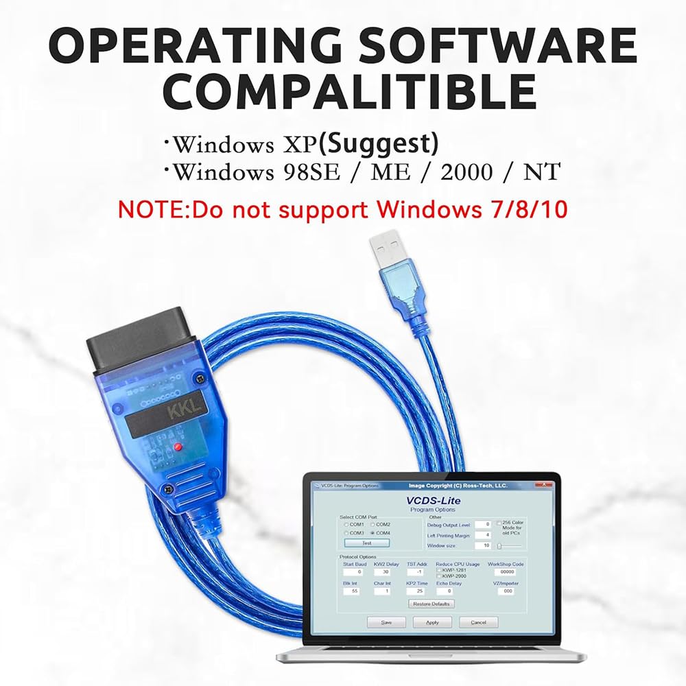 OBD2 KKL 409.1 for VCDS USB Cable for VAG, for VW, for Audi, for Seat, for Volkswagen and for Skoda Vehicles from 1996 to 2009, OBD Car ECU Scan Tool to USB Cable for Windows XP Diagnostic Scanner