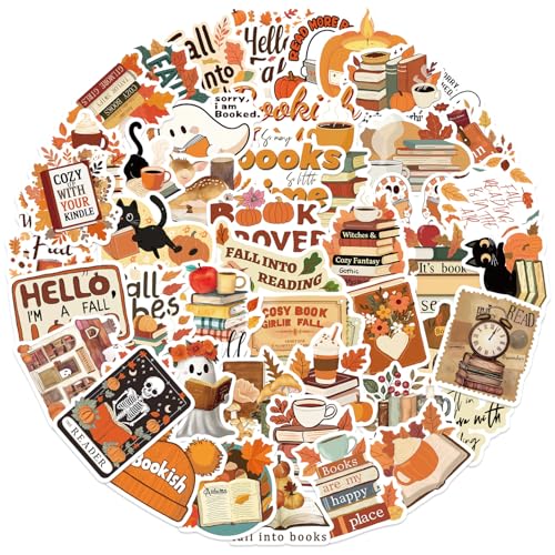 50Pcs Autumn Reading Stickers for Kindle Halloween Ghost Bookish Stickers for Kids Teens Reading Journaling Scrapbook Laptop Fall Reading Read Books Vinyl Decals for Kids Teens Adults (Bookish)