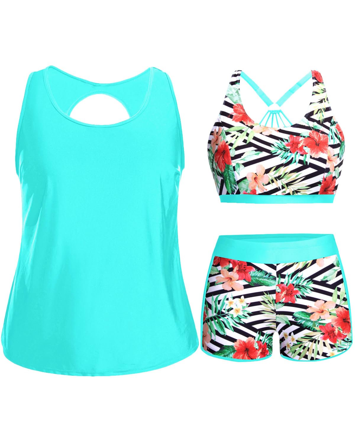 Holipick Women Plus Size Swimsuits - Athletic 3 Piece Tankini with Shorts