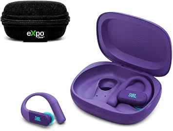JBL Endurance Peak 4 Case Bundle Purple True Wireless NC Sport Earbuds, 48H Playback, IP68 Waterproof, TwistLock fit, 6 mics with Expo Gear Weather-Resistant Hard-Shell Case