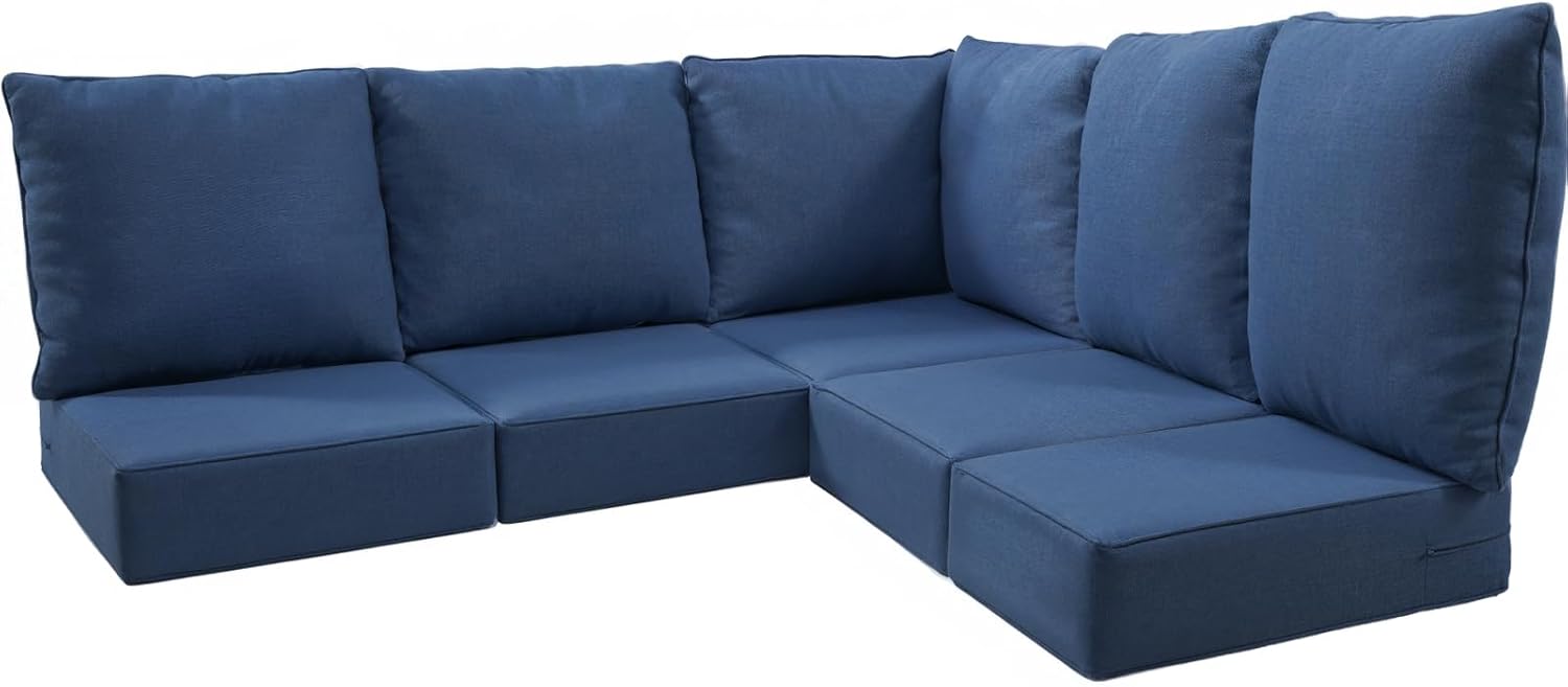 Luxury 24x24x6 Outdoor Cushions for 5-Seat Sectional Sofa Set of 5 - Water-Repellent 11-Piece Patio Cushion Set for Outside Rattan Wicker Loveseat Chair L-Shape Couch - Navy Blue/Classic