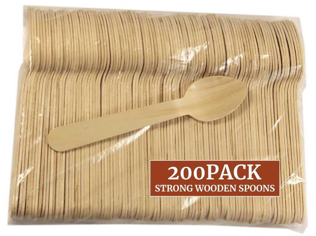 200 cucchiai usa e getta in legno da 15,9 cm, compostabili, ecologici e biodegradabili, per feste, senza set di posate in plastica