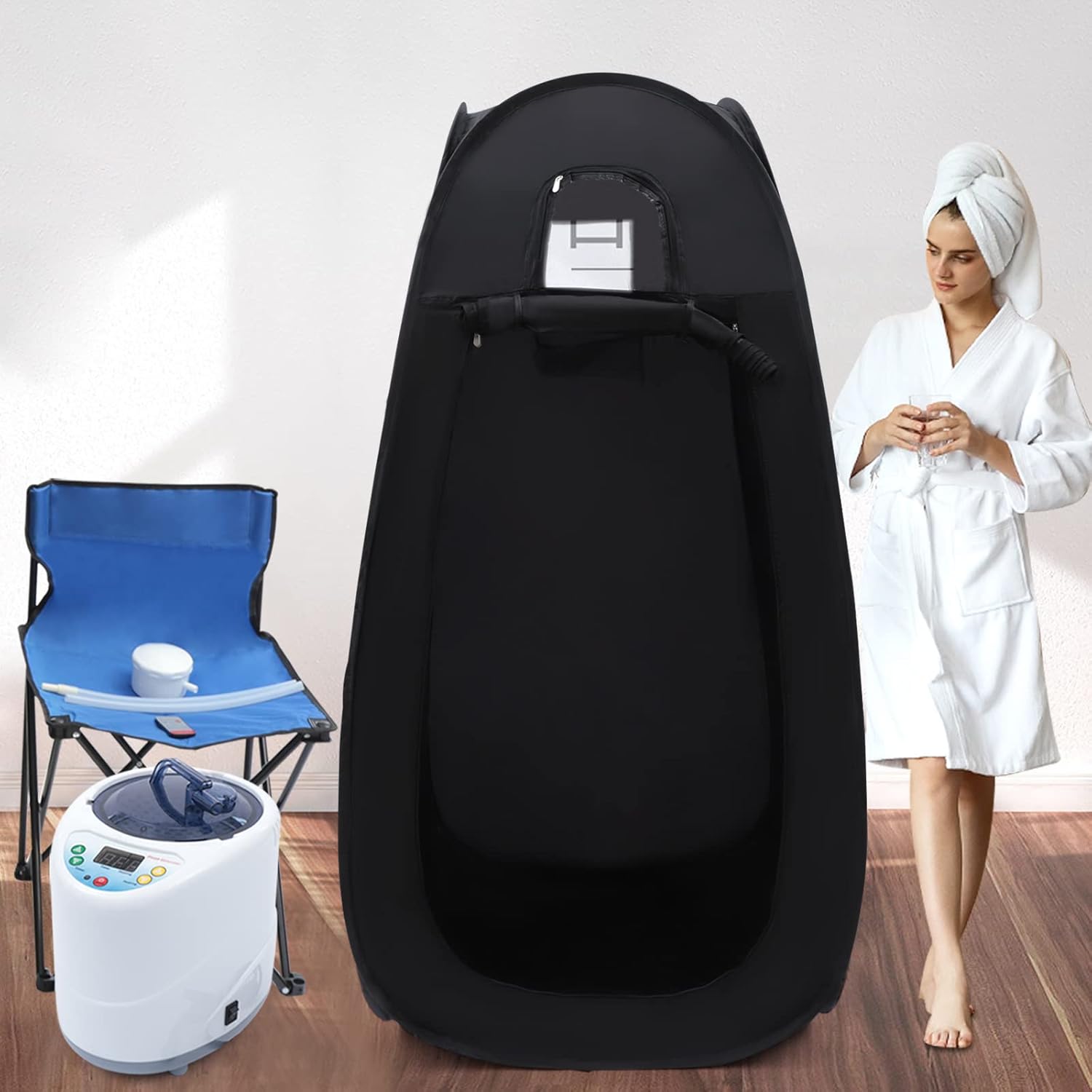 Portable Sauna Tent, Foldable Sauna for Home Full Body Steam Saunas with 1000W 2L Steam Box |Timing Function| Adjustable 9 Gears| Remote Control | Folding Chair for Single Use (35.43*70.87in)