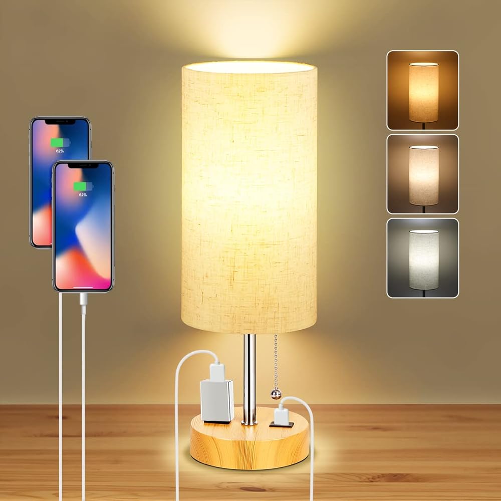 5/mo Finance USB Bedside Table Lamp, 2700K 4000k 5000K Wood