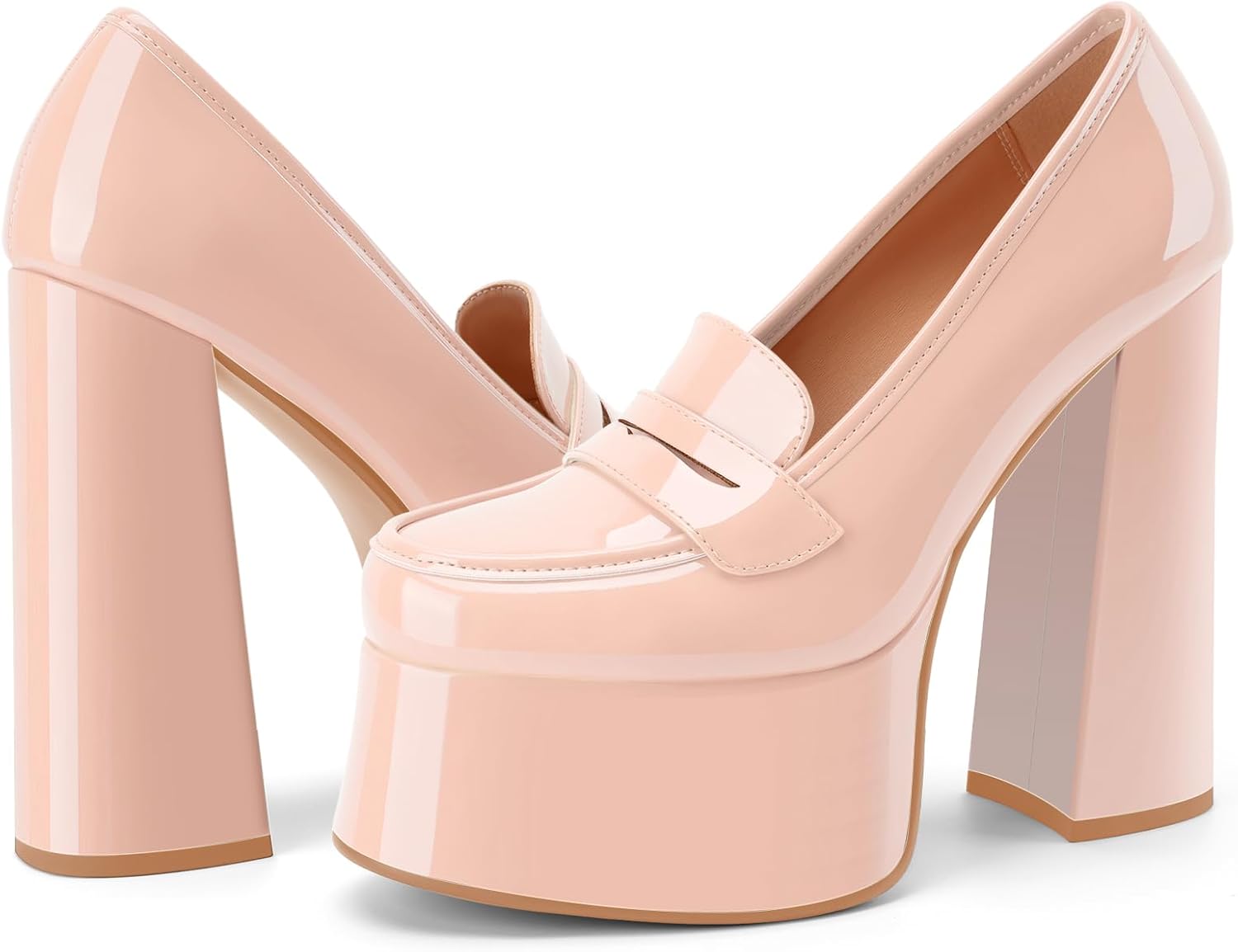 Platform Loafers for Women Closed Round Toe Chunky High Heels Slip On Patent Leather Shoes Casual Party Dress Pumps - Image 6