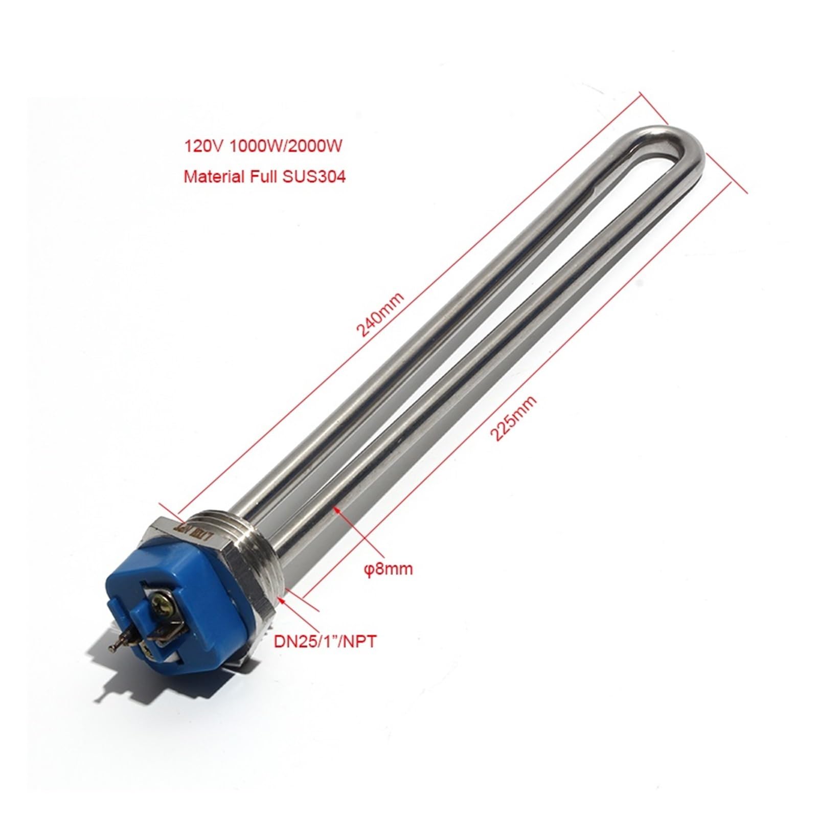 tianwandong Einschraub-Heizelement mit 1-Zoll-NPT-Gewinde, 12 V, 150 W, 120 V, 1 KW/2 KW, Tauch-Warmwasserbereiterelement, Edelstahlrohr, 1 Stück(12V 150W)