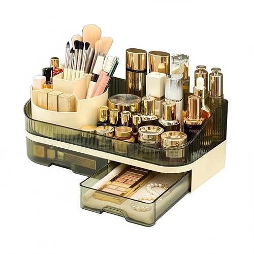 Makeup Organizer with Dual Drawers - 360° Rotating Countertop Vanity