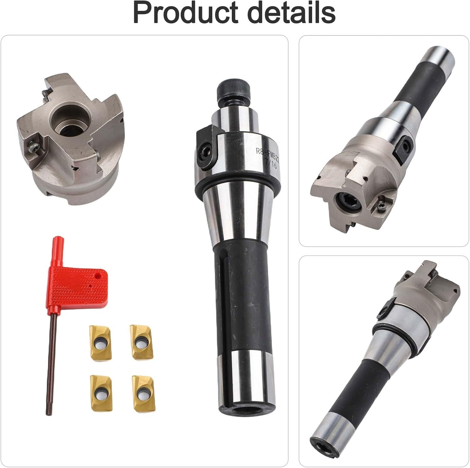 R8 FMB22 Arbor 400R 50mm Indexable End Mill Shell Cutter with Alloy Steel Body and 4 APMT1604 Carbide Inserts for Face Shoulder Milling