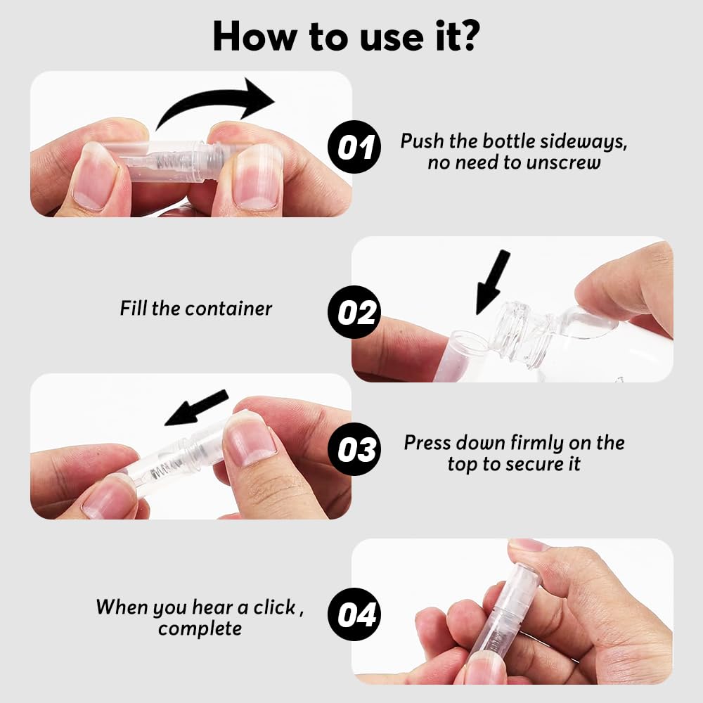 mizikuu 100 Pezzi 2ML Mini Flacone Spray, Riutilizzabile Bottigliette Spray Vuote in Plastica Profumo Atomizzatore di Profumo Bottiglia Campioni di Profumo per l'uso quotidiano e i viaggi