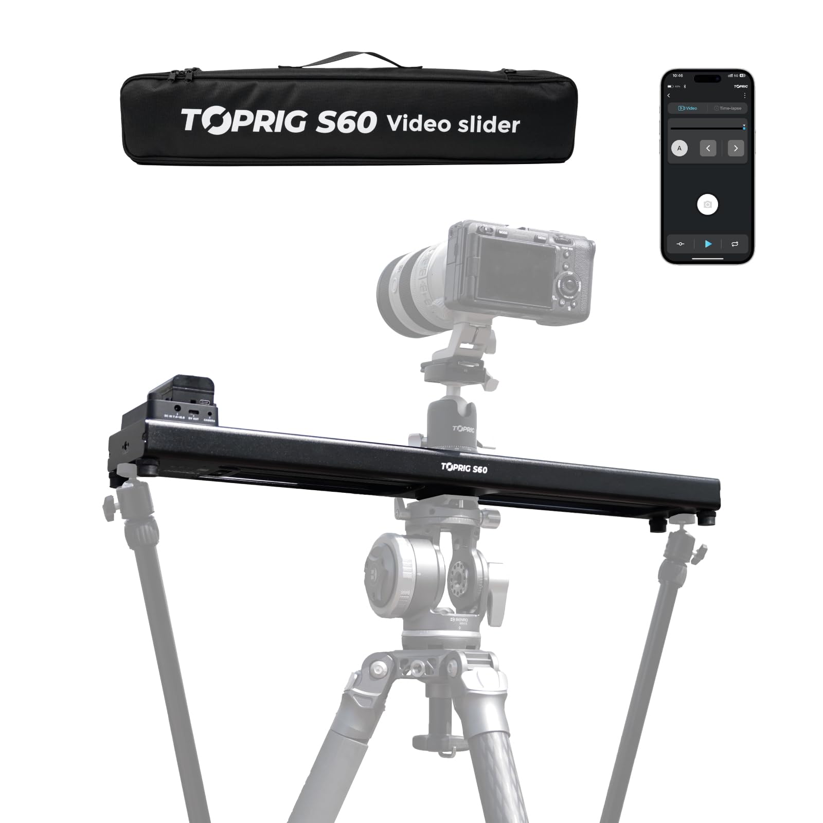 Accsoon toprig S60 Slider for Motorized Camera 23.6"/60cm, Aluminum Alloy Through Button or Bluetooth APP Control, Time Lapse, Focus Shot, 120° Panoramic for Camera, DSLR, etc.
