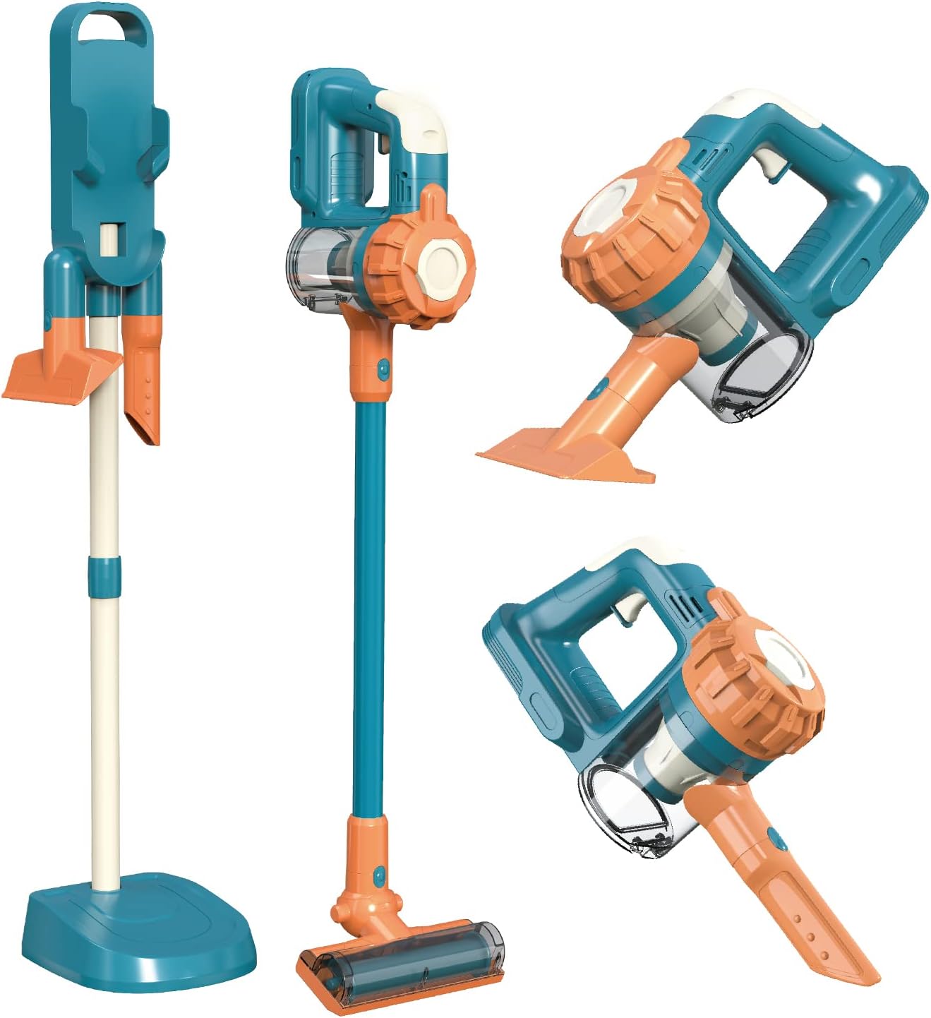 Qizfun3-in-1 Kids Vacuum That Really Works, Toddler Toy Vacuum Cleaning Set for Children Aged 3+, Includes Working Suction for Realistic Play (Orange/Blue)