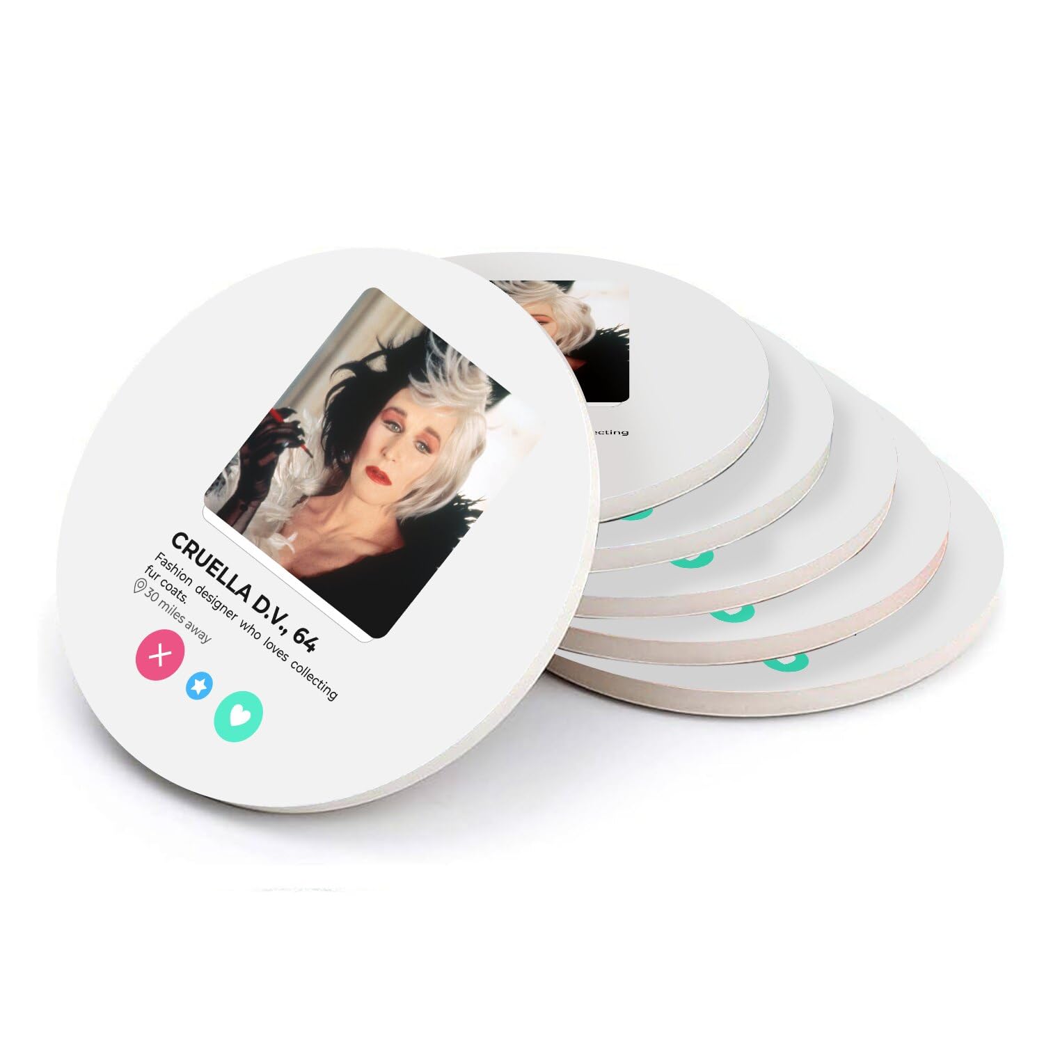 Sous verre ronds en céramique de haute qualité au design Cruella artistique