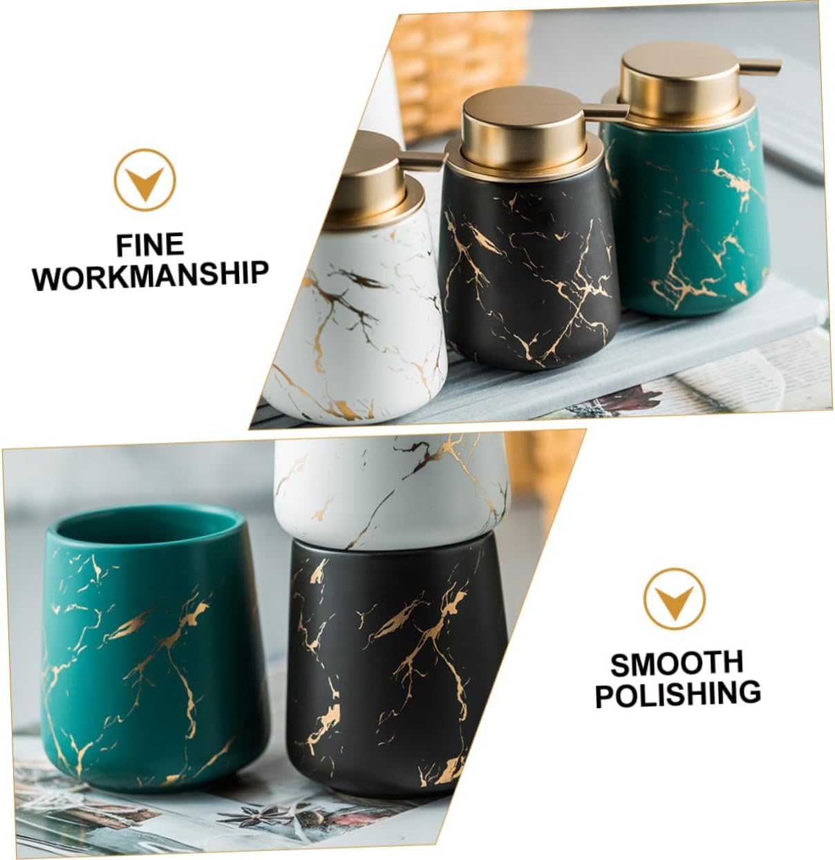 Ceramic Bathroom Washing Set 4-Piece Toothbrush Holder and Washing Cup Kit Dark Green for Home and Travel