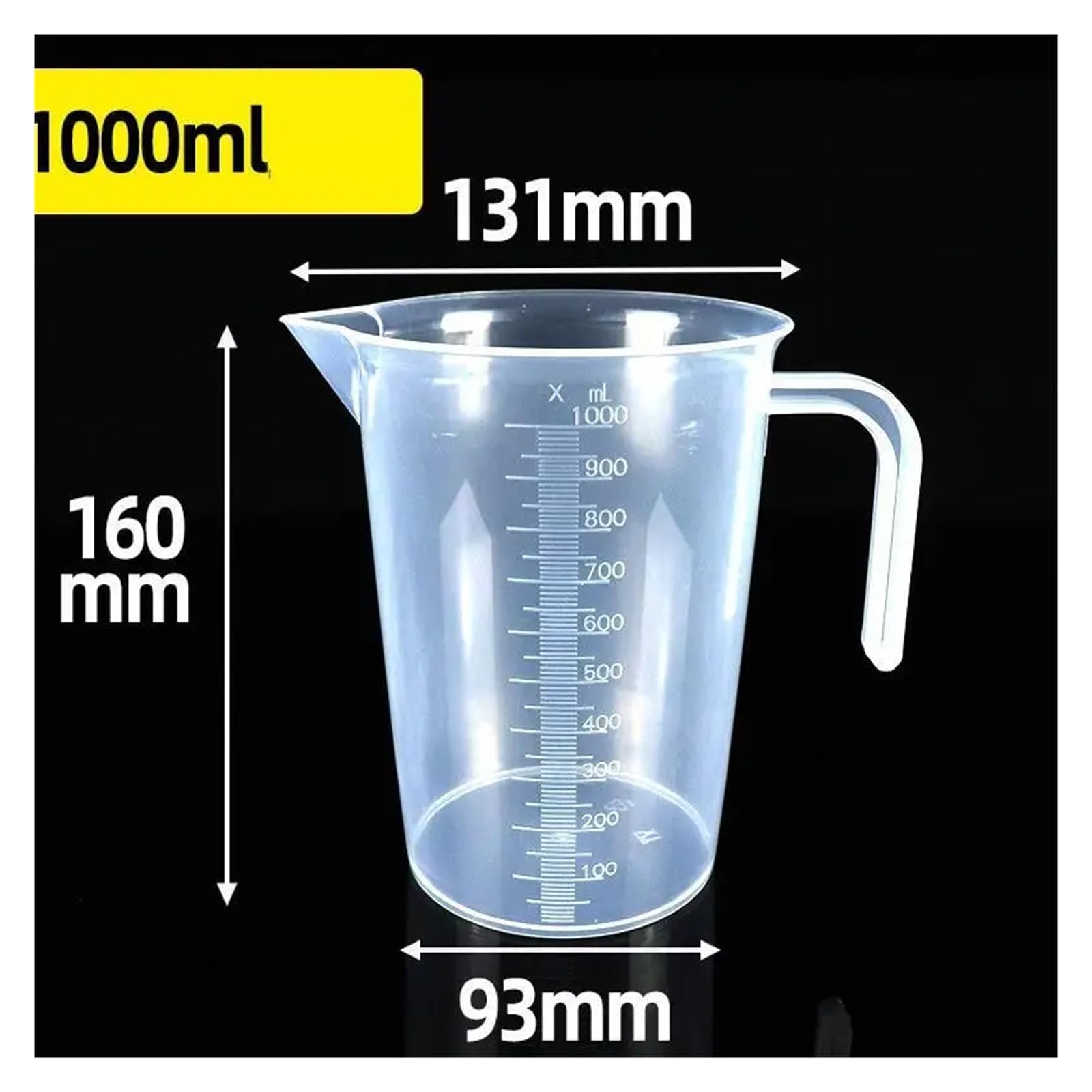 Plastikowa miarka z podziałką o dużej pojemności z pokrywką — przezroczysta zlewka do mieszania do użytku w kuchni i laboratorium(1000ML)